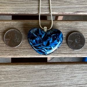 Blue glass heart pendant - fused glass with sterling silver chain